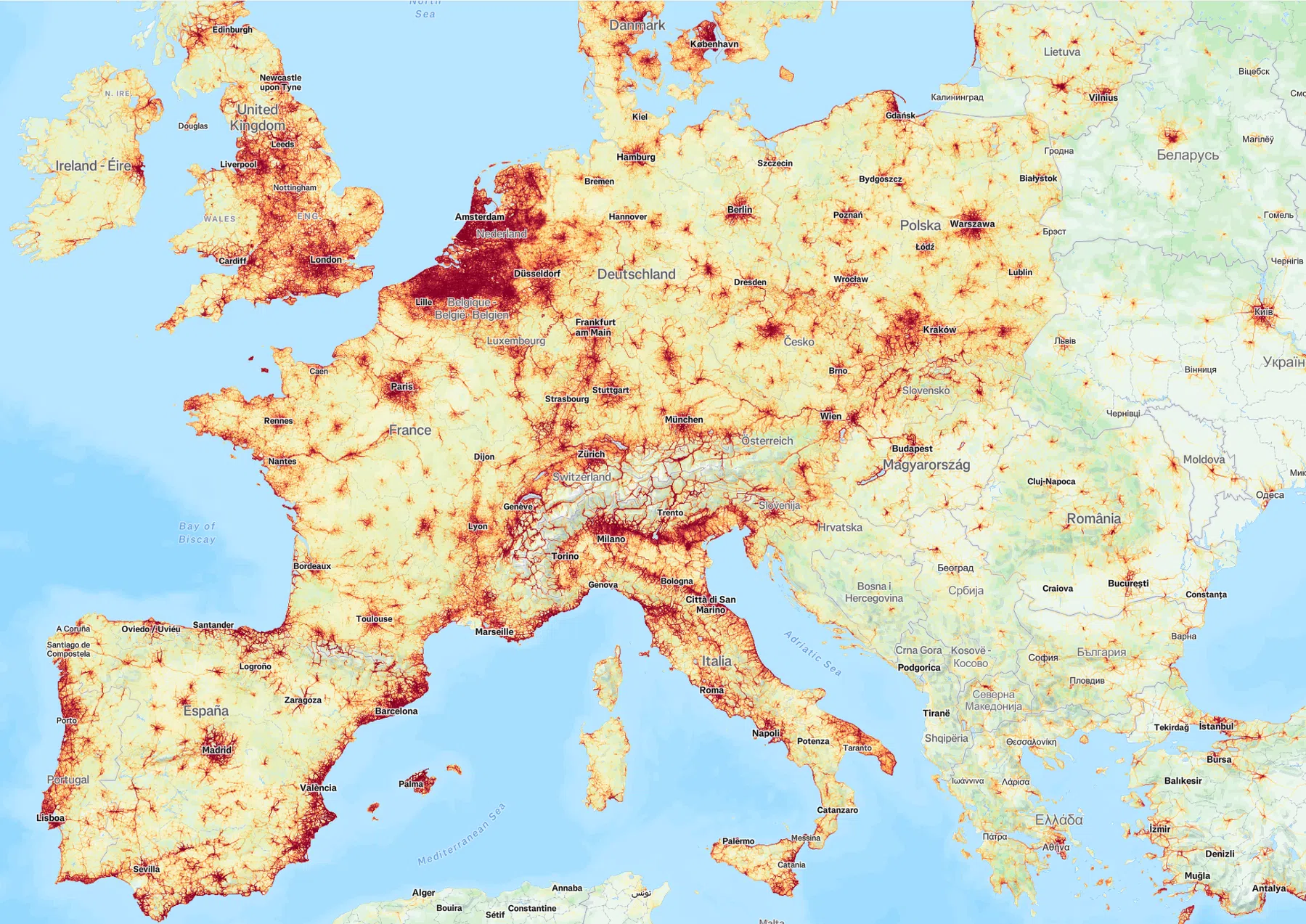 Strava-heatmap Europa